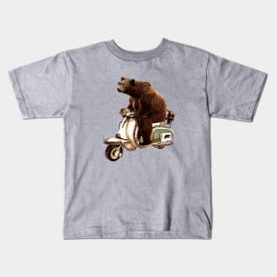 bear riding a vespa scooter Kids T-Shirt